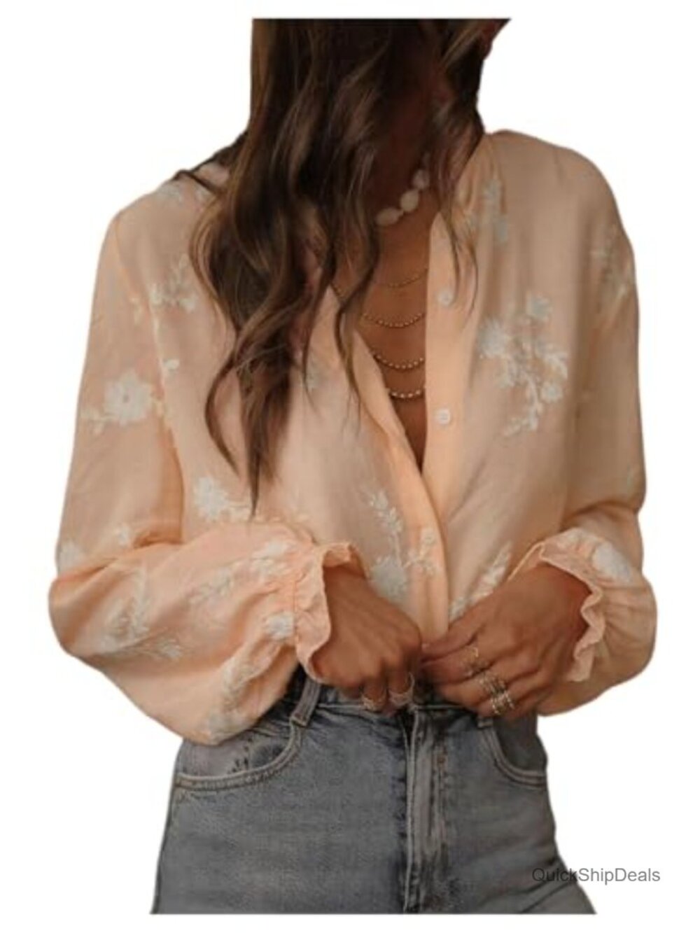 Peasant Embroidered Blouse Long Bell Sleeve Boho Top